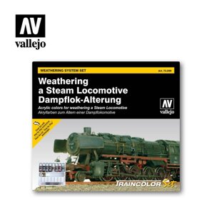 Набір для фарбування паровозів / Weathering a Steam Locomotive (9 кольорів, 2 кисті). VALLEJO 73099