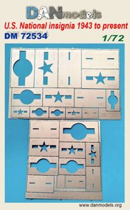 Трафарет для нанесення відзнак для літаків США з 1943 р. по теперішній час. 1/72 DANMODELS DM 72534