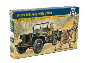 Willys MB Jeep with trailer. Збірна модель військового автомобіля з причепом в масштабі 1/35. ITALERI 314