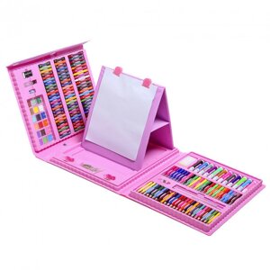 Детский набор для рисования и творчества на 208 предметов (в чемодане), розовый. Чемоданчик с мольбертом.