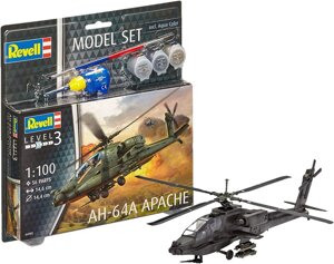 AH-64A Apache Model Set. Подарунковий набір зі збірною моделлю американського вертольота у масштабі 1/100. REVELL 64985