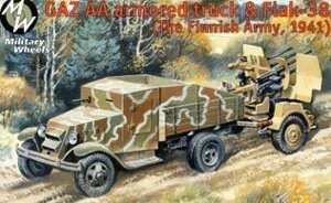 Збірна модель військового вантажного автомобіля ГАЗ-АА з зенітної гарматою FLAK 38. 1/72 MILITARY WHEELS 7243