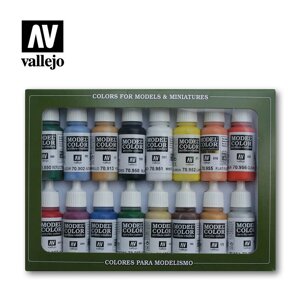 Набір фарби Model Color Basic Colors USA 16 кольорів (кисть, аерограф). VALLEJO 70140