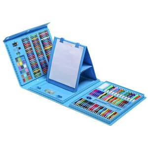 Детский набор для рисования и творчества на 208 предметов (в чемодане), голубой. Чемоданчик с мольбертом.