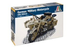 Німецький військовий мотоцикл з коляскою. Збірна модель в масштабі 1/9. ITALERI 7403
