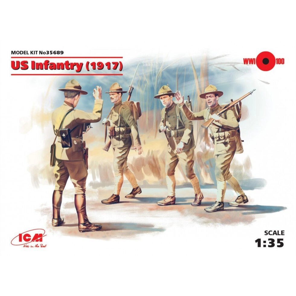 Піхота США 1917 р .. Набір фігур в масштабі 1/35. ICM 35689 від компанії Хоббінет - збірні моделі - фото 1