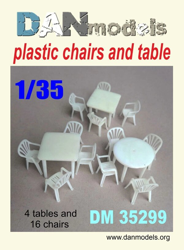 Пластикові стільці та столи. Аксесуари для діорам. 1/35 DANMODELS DM35299 від компанії Хоббінет - збірні моделі - фото 1