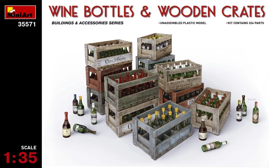 Пляшки вина з дерев'яними ящиками в масштабі 1/35. MINIART 35571 від компанії Хоббінет - збірні моделі - фото 1