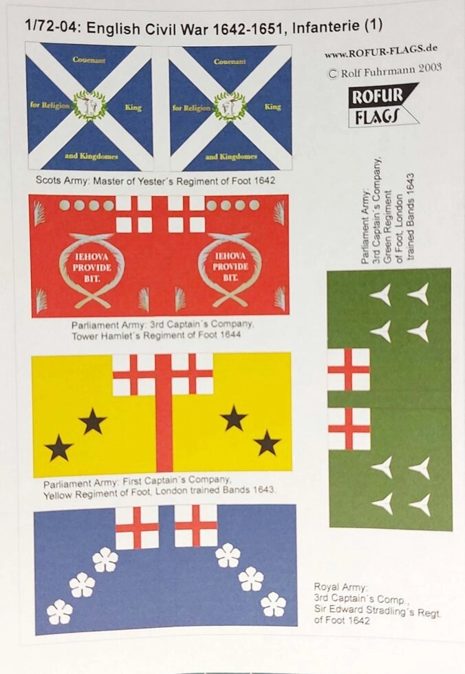Прапори і штандарти в масштабі 1/72. English Civil War 1642-1651, Infanterie (1). ROFUR-FLAGS 04 від компанії Хоббінет - збірні моделі - фото 1