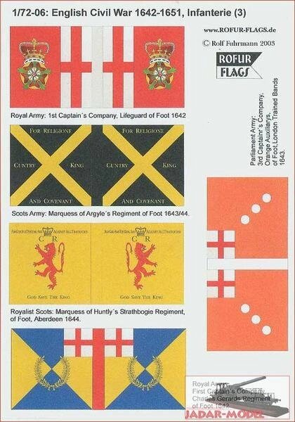 Прапори і штандарти в масштабі 1/72. English Civil War Infantry 1642 -1651 (3). ROFUR FLAGS 06 від компанії Хоббінет - збірні моделі - фото 1