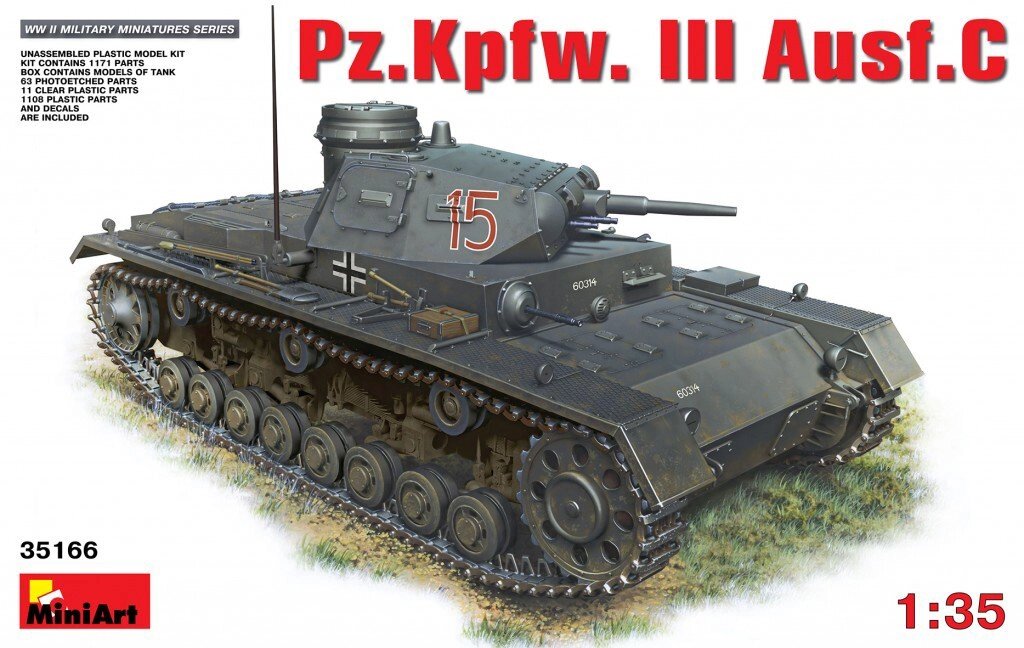 Pz. Kpfw. III С. Збірна модель німецького танка в масштабі 1/35. MINIART 35166 від компанії Хоббінет - збірні моделі - фото 1