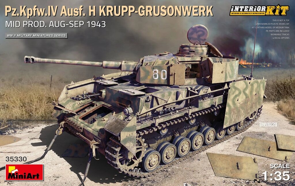 Pz. Kpfw. IV Ausf. H Krupp-Grusonwerk, 1943 р Збірна модель танка c інтер'єром в масштабі 1/35. MINIART 35330 від компанії Хоббінет - збірні моделі - фото 1