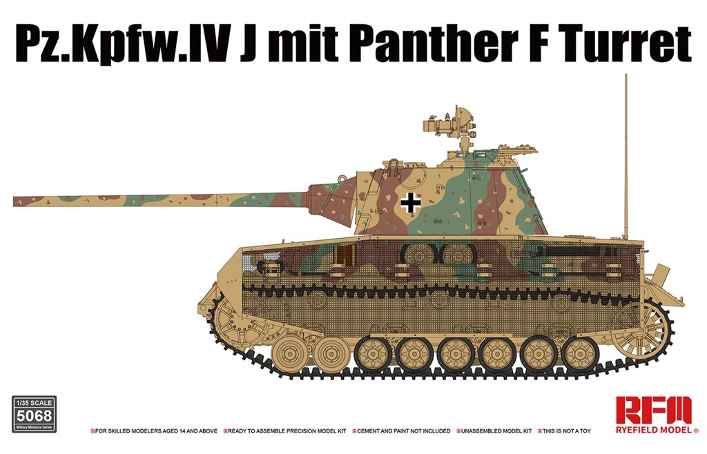 Pz. Kpfw. IV J (шасі) з вежею "Пантери Ф". Збірна модель німецького танка у масштабі 1/35. RFM RM-5068 від компанії Хоббінет - збірні моделі - фото 1