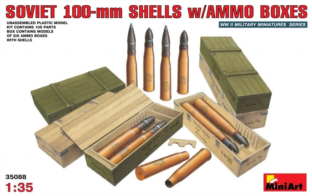 Радянські 100-мм. снаряди і ящики для снарядов.1 / 35 MINIART 35088 від компанії Хоббінет - збірні моделі - фото 1