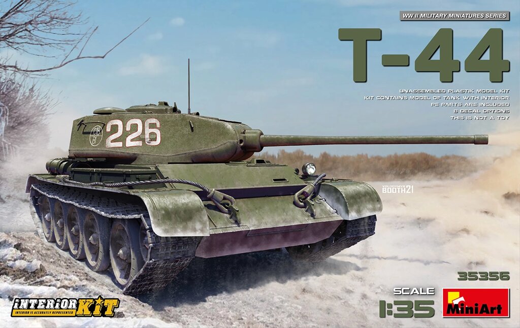 Радянський танк T-44 з інтер'єром. Збірна модель танка в масштабі 1/35. MINIART 35356 від компанії Хоббінет - збірні моделі - фото 1
