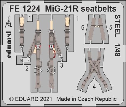 Ремені для моделі літака МіГ-21Р в масштабі 1/48. EDUARD FE1224 від компанії Хоббінет - збірні моделі - фото 1