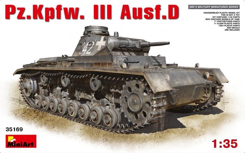 Сборная модель немецкого среднего танка Pz. Kpfw. III Ausf. D в масштабе 1/35. MINIART 35169 від компанії Хоббінет - збірні моделі - фото 1
