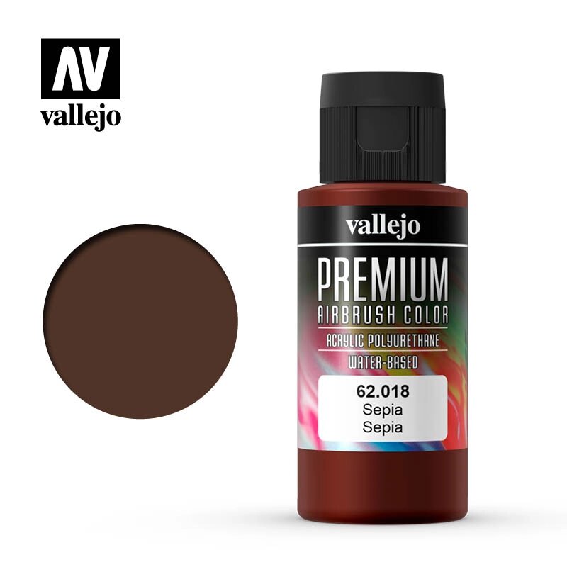 Сепія. Фарба акрил-поліуретанова 60 мл. VALLEJO PREMIUM COLLOR 62018 від компанії Хоббінет - збірні моделі - фото 1