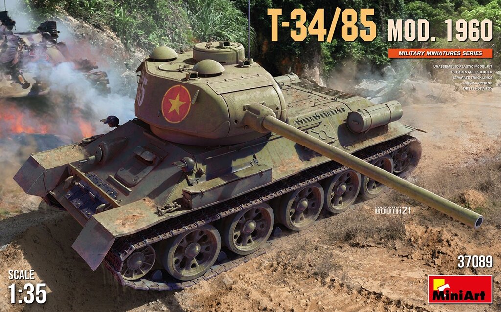 Середній танк Т-34/85 модифікація 1960 року. Збірна модель в масштабі 1/35. MINIART 37089 від компанії Хоббінет - збірні моделі - фото 1