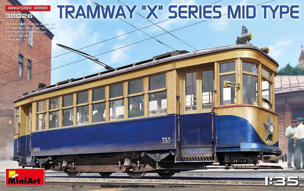 Серійний двовісний двосторонній трамвай радянського зразка серії Х. 1/35 MINIART 38026 від компанії Хоббінет - збірні моделі - фото 1