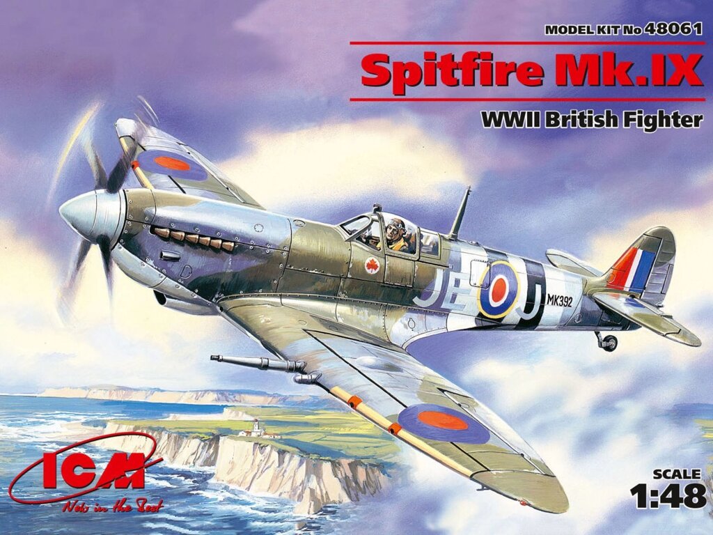 SPITFIRE MK. IX. Збірна пластикова модель літака в масштабі 1/48. ICM 48061 від компанії Хоббінет - збірні моделі - фото 1