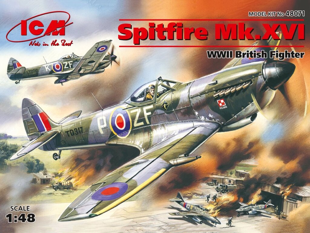 Spitfire Mk. XVI WWII fighter. Збірна модель британського літака. 1/48 ICM 48071 від компанії Хоббінет - збірні моделі - фото 1