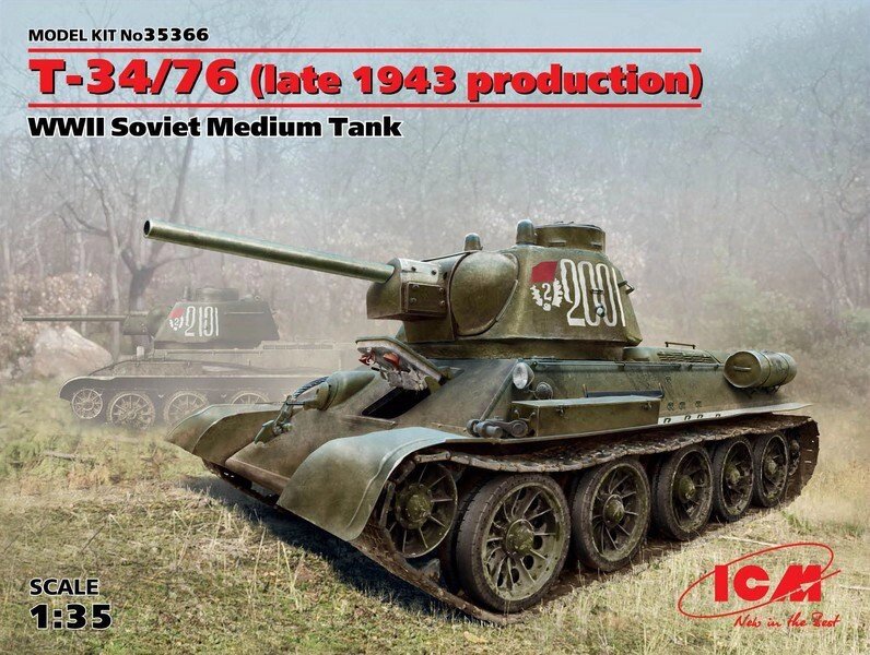 T-34/76 (пізня версія 1943 р). Радянський середній танк II Світової війни. 1/35 ICM 35366 від компанії Хоббінет - збірні моделі - фото 1