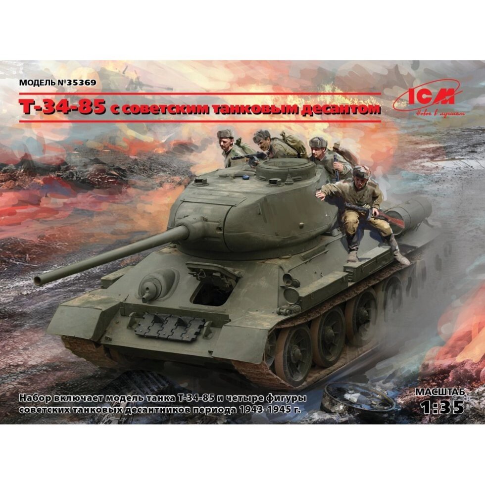 Т-34-85 з радянським танковим десантом. 1/35 ICM 35369 від компанії Хоббінет - збірні моделі - фото 1