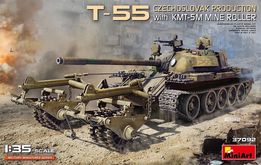 Т-55 чехословацький із тралом КМТ-5М. Модель танка у масштабі 1/35. MINIART 37092 від компанії Хоббінет - збірні моделі - фото 1