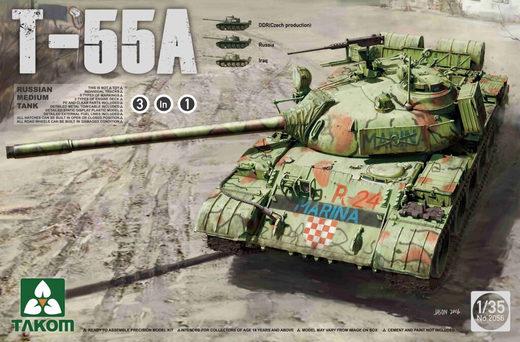 Т-55А 3 в 1 збірна модель середнього радянського танка 1/35 TAKOM 2056 від компанії Хоббінет - збірні моделі - фото 1