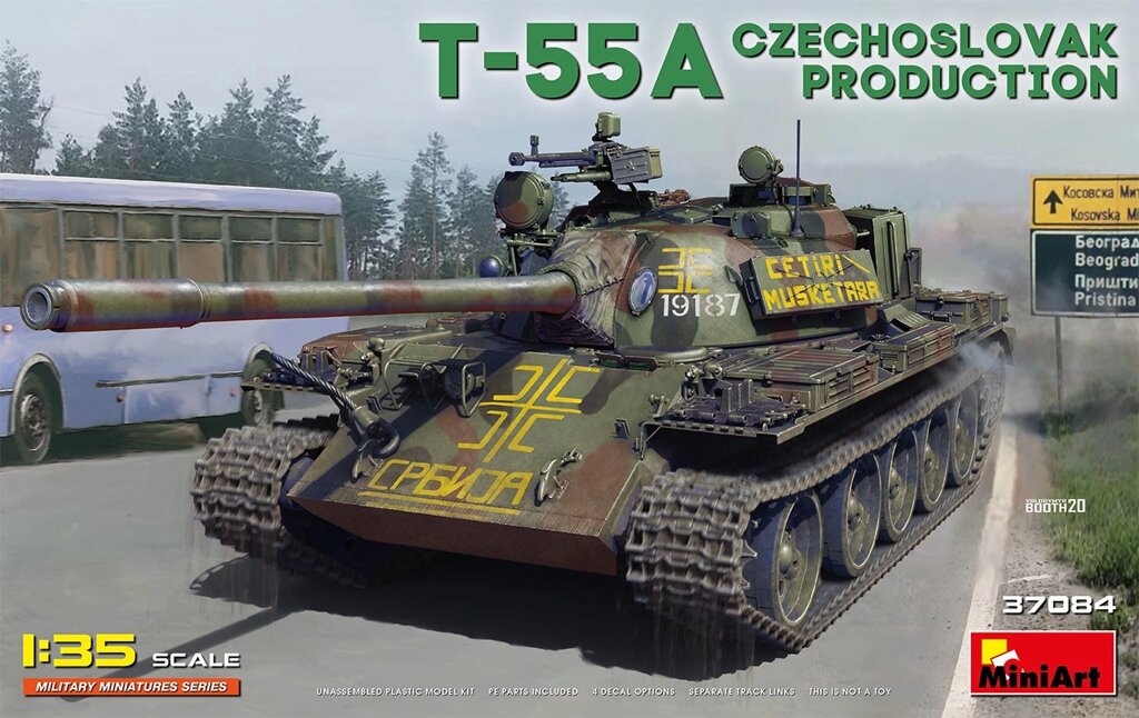 Т-55А чехословацького пр-ва. Збірна модель радянського танка в масштабі 1/35. MINIART 37084 від компанії Хоббінет - збірні моделі - фото 1