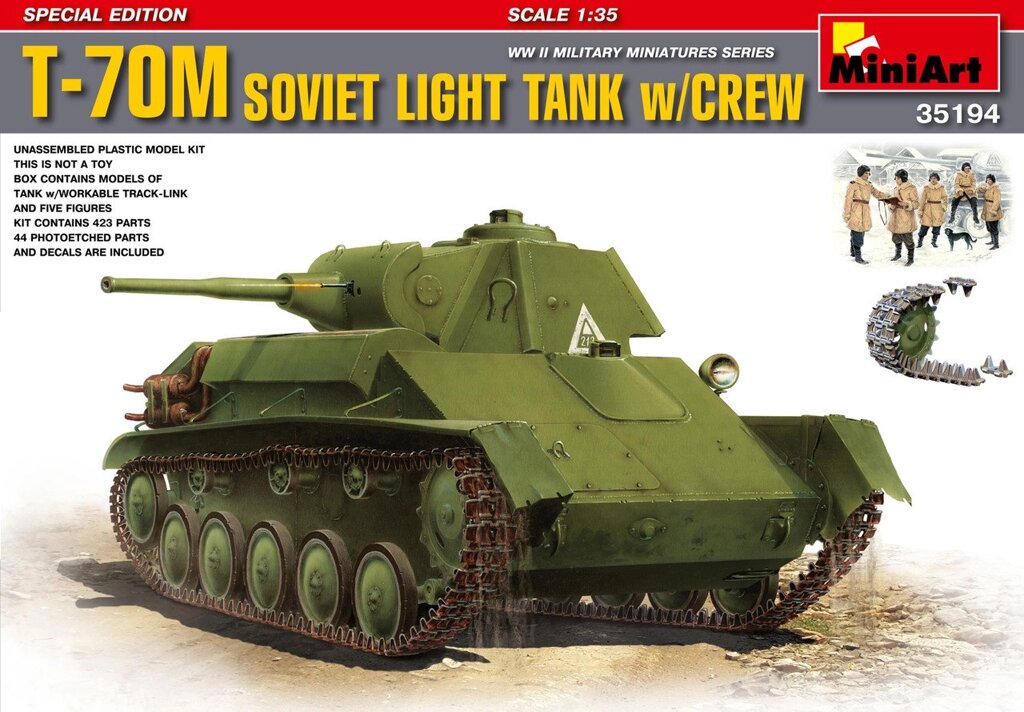 T-70M радянський легкий танк з екіпажем. Збірна модель танка в масштабі 1/35. MINIART 35194 від компанії Хоббінет - збірні моделі - фото 1