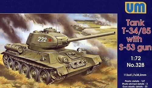 Танк Т-34/85 з гарматою С-53. 1/72 UM328 від компанії Хоббінет - збірні моделі - фото 1