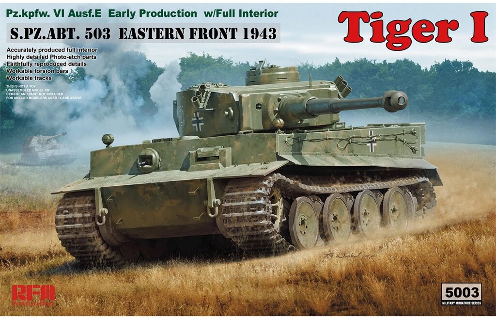 Tiger I ранній, східний фронт, 1943р з повним інтер'єром RFM 5003 збірна пластикова модель танка від компанії Хоббінет - збірні моделі - фото 1