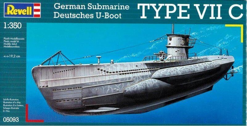 Type VII C German Submarine. Збірна модель німецького підводного човна в масштабі 1/350. REVELL 05093 від компанії Хоббінет - збірні моделі - фото 1