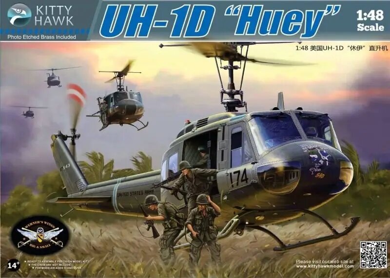 UH-1D Huey збірна пластикова модель вертольота. 1/48 KITTY HAWK KH80154 від компанії Хоббінет - збірні моделі - фото 1
