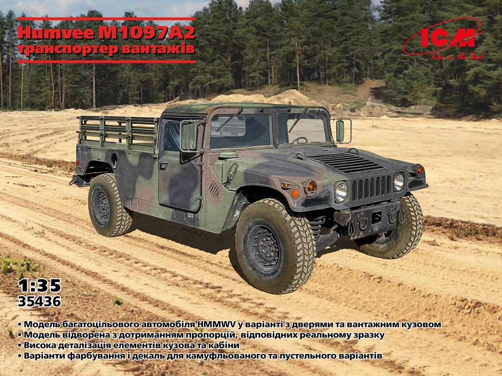 Вантажний військовий автомобіль Humvee M1097A2. 1/35 ICM 35436 від компанії Хоббінет - збірні моделі - фото 1