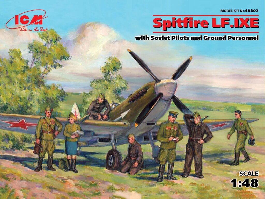 Винищувач Spitfire LF. IXE з льотчиками і наземним персоналом. 1/48 ICM 48802 від компанії Хоббінет - збірні моделі - фото 1