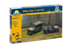 WILLYS JEEP 1/4 TON 4X4. Збірна модель (2 моделі в наборі). Збірка без клею. 1/72 ITALERI 7506