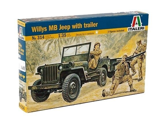 Willys MB Jeep with trailer. Збірна модель військового автомобіля з причепом в масштабі 1/35. ITALERI 314 від компанії Хоббінет - збірні моделі - фото 1