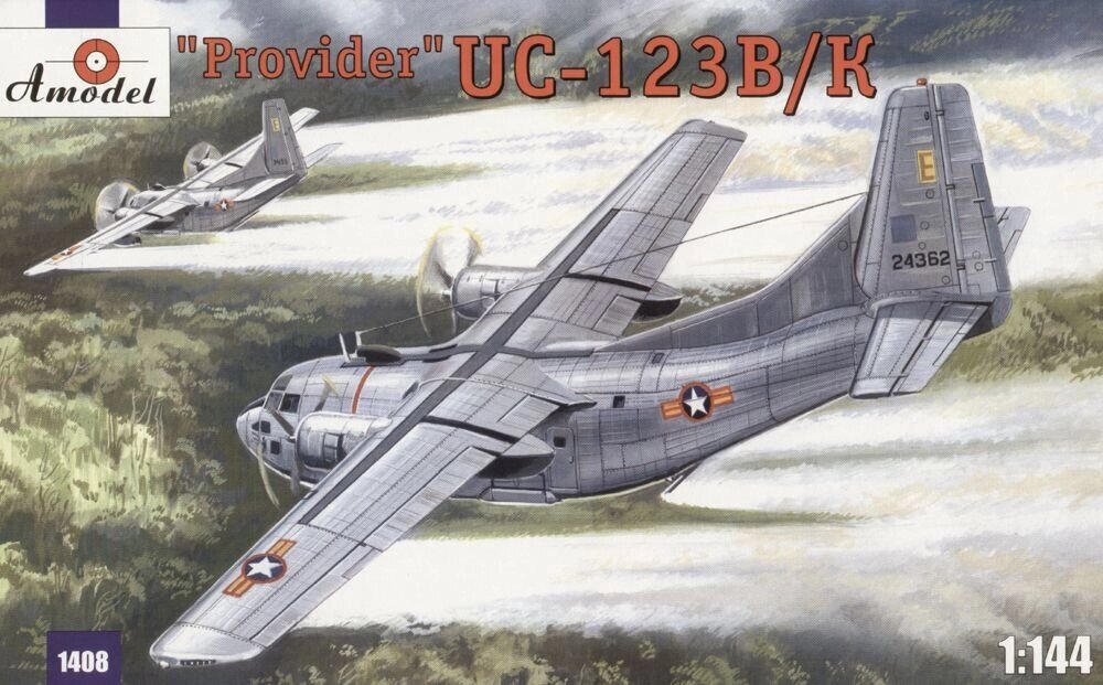 Збірна модель американського літака спеціального призначення Fairchild UC-123K Provider 1/144 AMODEL 1408 від компанії Хоббінет - збірні моделі - фото 1
