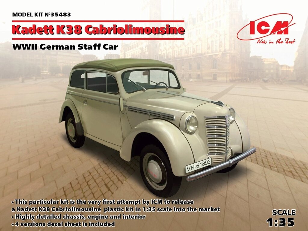 Збірна модель автомобіля. Kadett K38 Cabriolimousine, WWII German Staff Car. 1/35 ICM 35483 від компанії Хоббінет - збірні моделі - фото 1