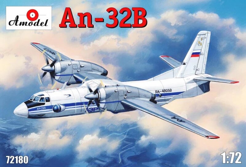Збірна модель багатоцільового транспортного літака Антонов Ан-32B. 1/72 AMODEL 72180 від компанії Хоббінет - збірні моделі - фото 1
