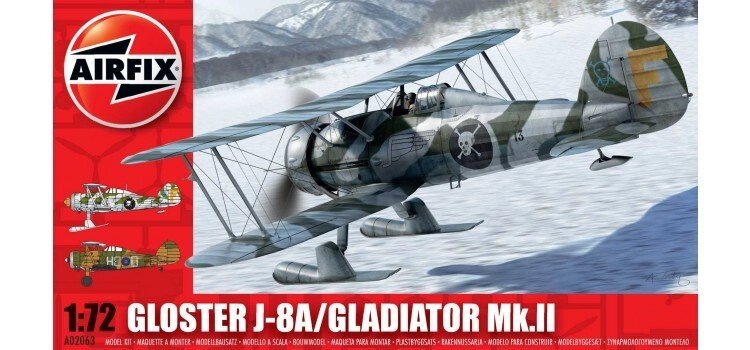 Збірна модель літака. Британський винищувач-біплан Gloster Gladiator J-8A / Gladiator M. 1/72 AIRFIX 02063 від компанії Хоббінет - збірні моделі - фото 1