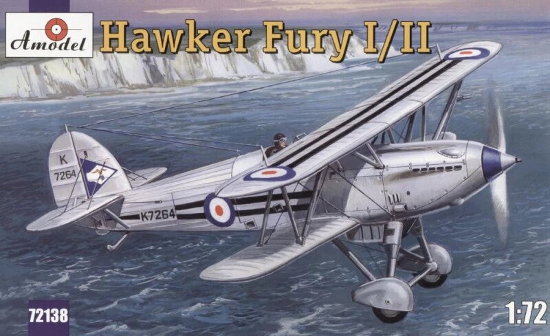 Збірна модель морського винищувача-біплана ВВС Великобританії Hawker Fury I / II .1 / 72 AMODEL 72138 від компанії Хоббінет - збірні моделі - фото 1