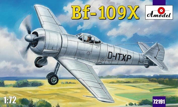 Збірна модель німецького експериментального літака Bf-109X. 1/72 AMODEL 72 191 від компанії Хоббінет - збірні моделі - фото 1