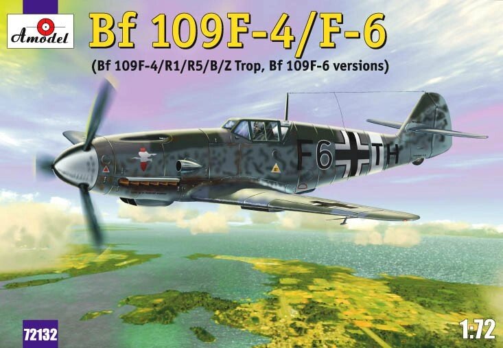 Збірна модель німецького винищувача Мессершмітт Bf-109F4 / F6. 1/72 AMODEL 72132 від компанії Хоббінет - збірні моделі - фото 1