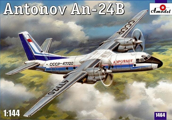 Збірна модель пасажирського авіалайнера Антонов Ан-24Б. 1/144 AMODEL +1464 від компанії Хоббінет - збірні моделі - фото 1