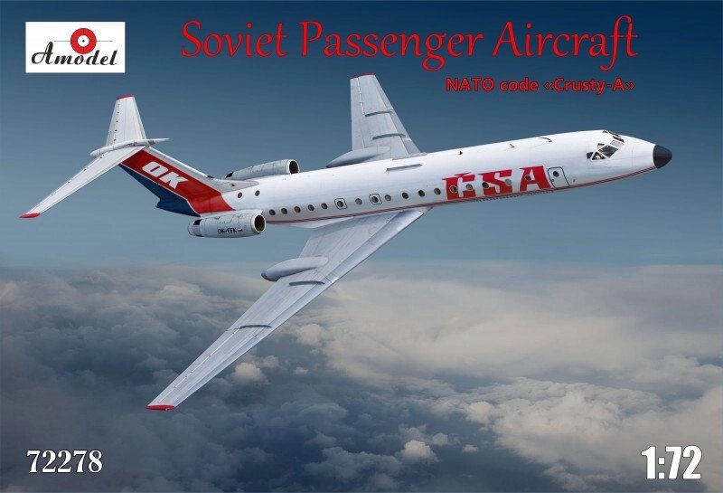 Збірна модель пасажирського літака Ту-134А CSA. 1/72 AMODEL 72278 від компанії Хоббінет - збірні моделі - фото 1