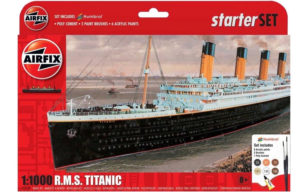 Збірна модель R. M. S. Titanic в масштабі 1: 1000. Подарунковий набір з фарбами, пензликами і клеєм. AIRFIX 55314 від компанії Хоббінет - збірні моделі - фото 1